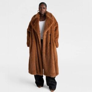 NWT KBB by KAHLANA 'The Oversized Faux Fur Trench Coat' Teddy Brown-1X